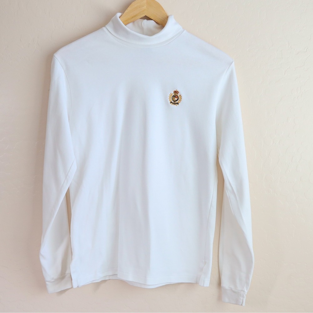 Vintage Polo Ralph Lauren Turtleneck Long Sleeve‎ Shirt Crest Made USA L White